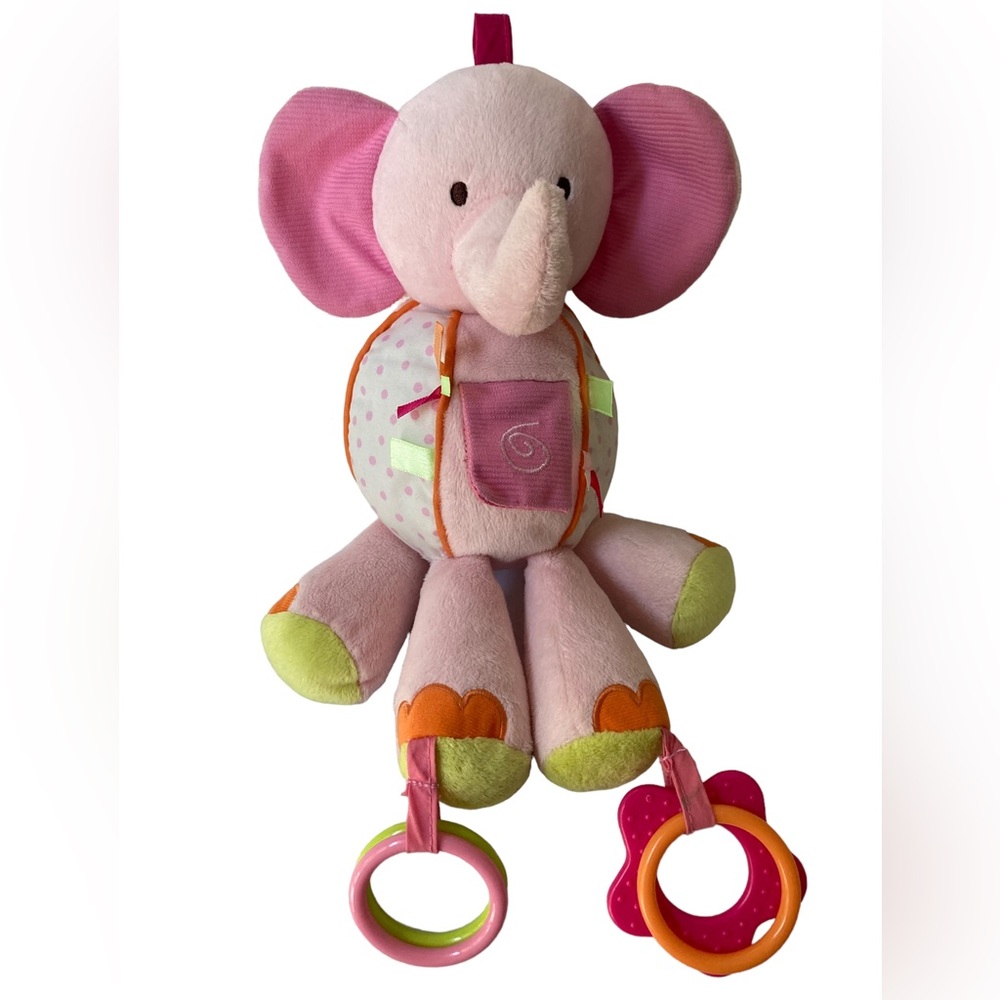 Carter's Pink‎ Elephant Plush 11"  Baby Toy Crinkle Rattle Ring Teether 2013
